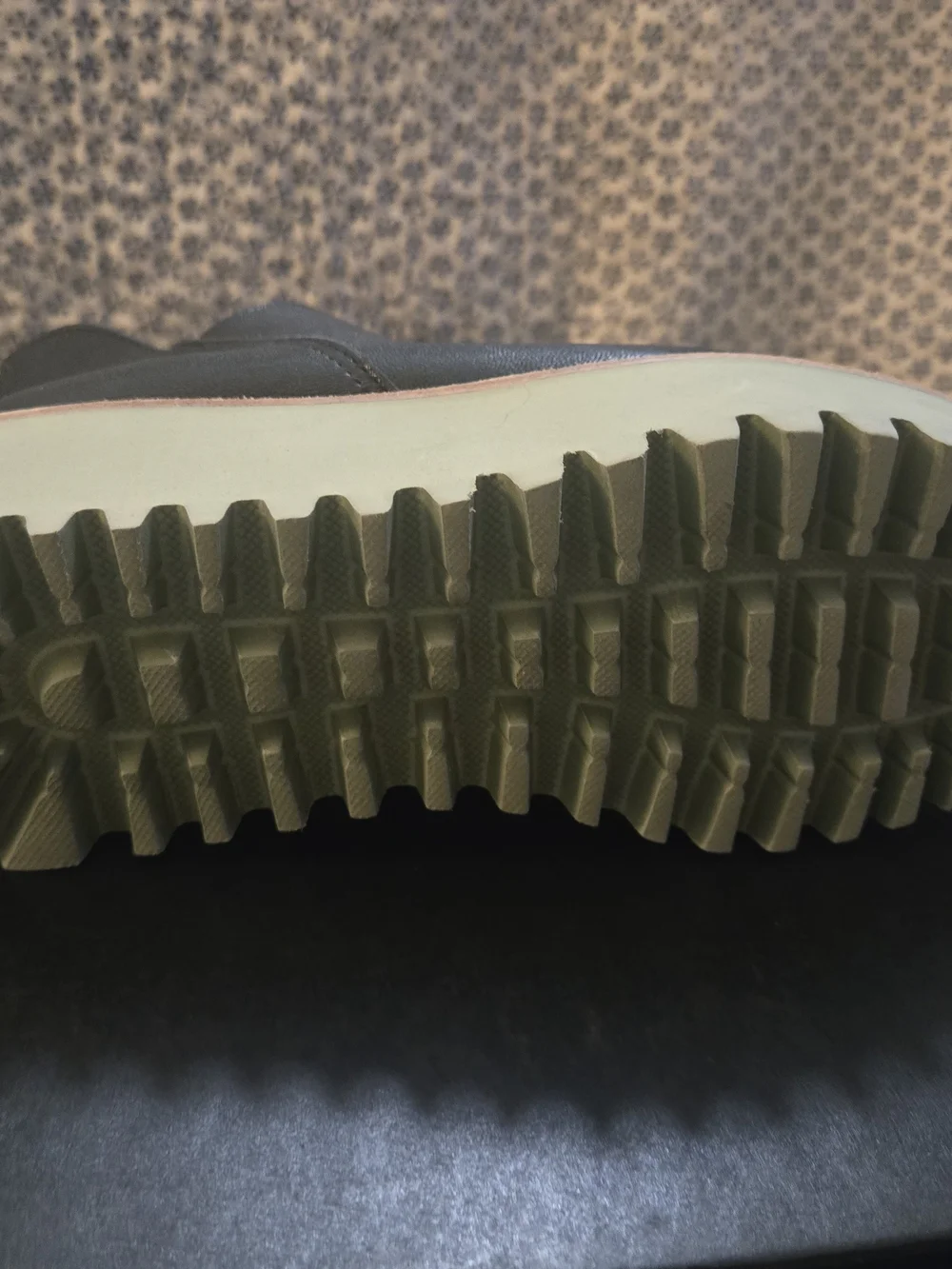 Black Platform Ankle Shoes with Olive Green Lug Sole